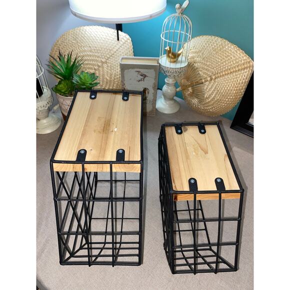 Set 2 Hezagon Shaped Geometric Wall Mounted Floating Metal Wood Shelves Lot - Picture 7 of 10